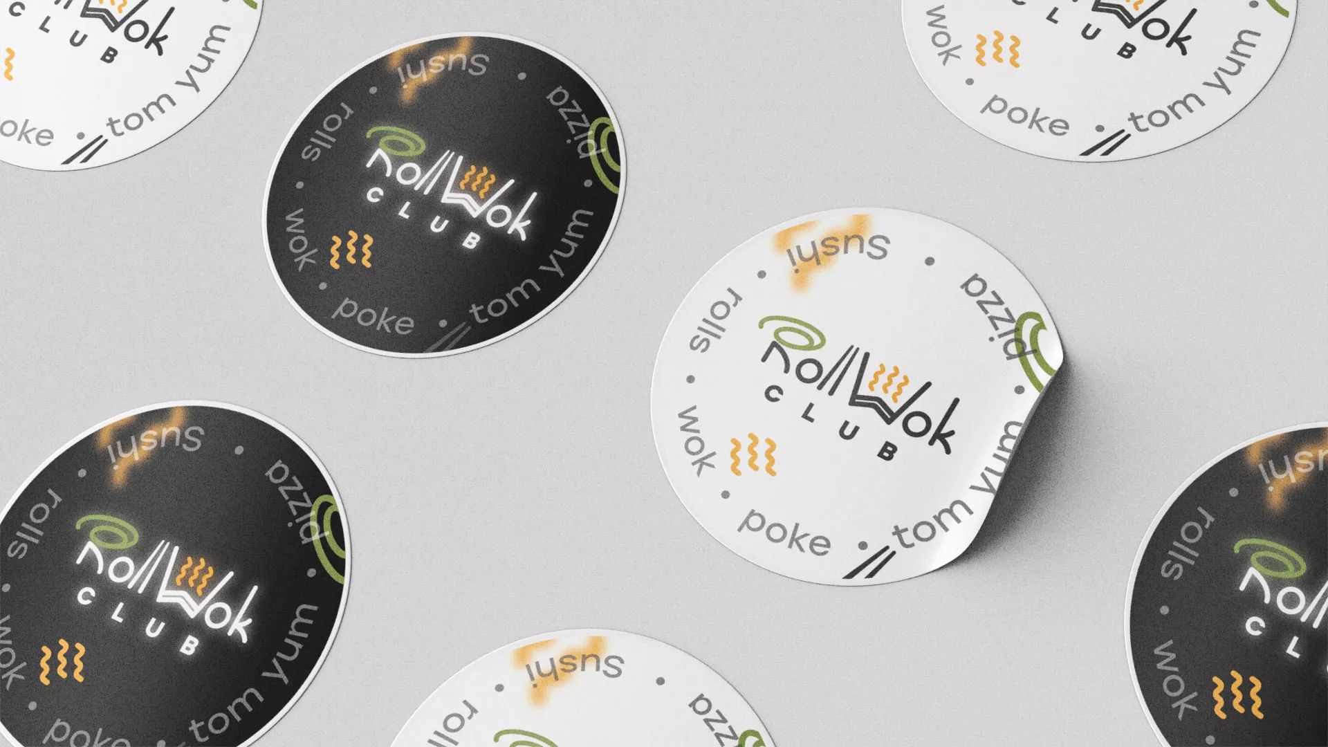 Разработка наклеек для суши-бара «Roll Wok Club» в Прокопьевске