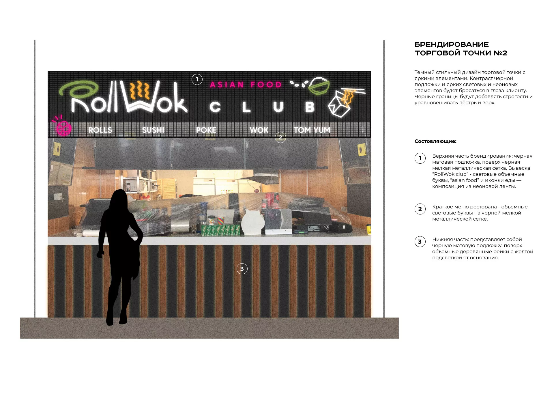 Брендирование торговых точек суши-бара «Roll Wok Club» в Прокопьевске