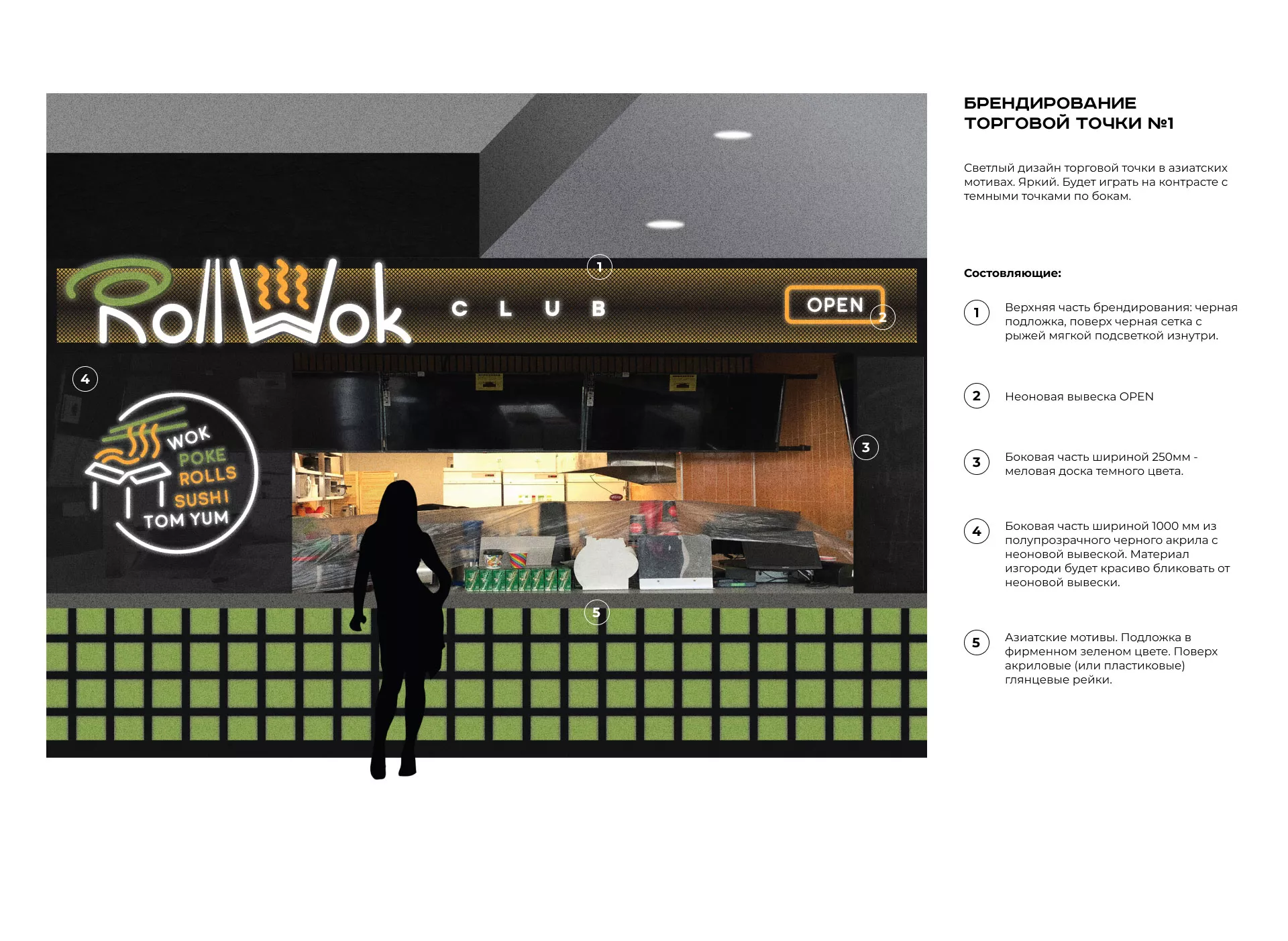 Брендирование торговых точек суши-бара «Roll Wok Club» в Прокопьевске